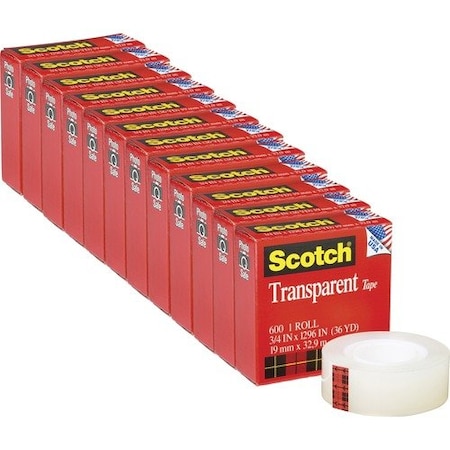 3M Commercial Tape, Roll, Transp, 3/4X1296in, 12PK MMM600341296PK